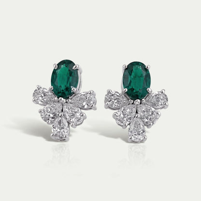 Green Oval And Pear Lab Diamond Floral Stud Earrings Earrings