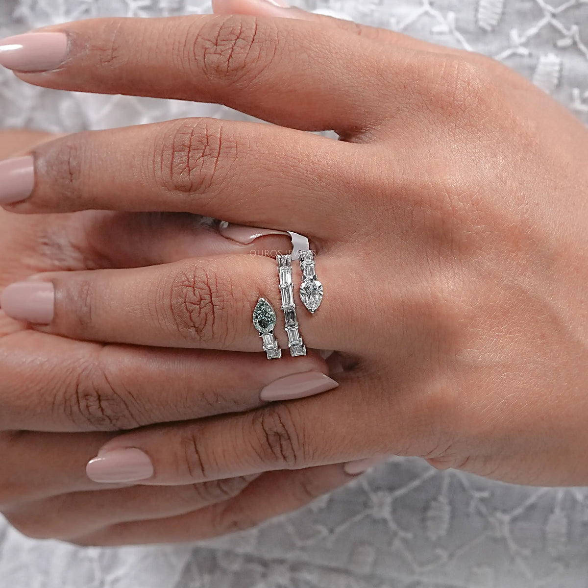 Spiral Shape Baguette And Pear Diamond Ring