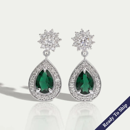 Emerald Pear Gemstone Drop Earrings