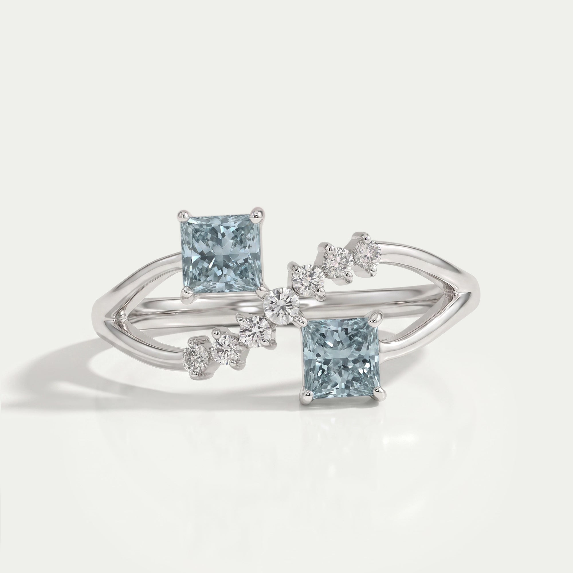 Green Princess Shape Lab Diamond  Dainty Ring