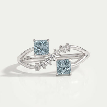 Green Princess Shape Lab Diamond  Dainty Ring