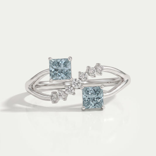 Green Princess Shape Lab Diamond Dainty Ring
