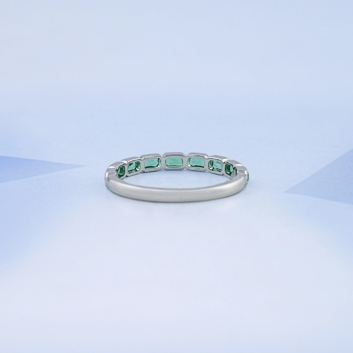East West Green Radiant Gemstone Half Eternity Band Rings