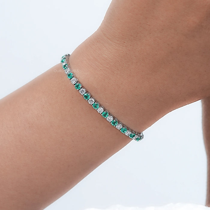 Green Round Gemstone And Lab Diamond Tennis Bracelet