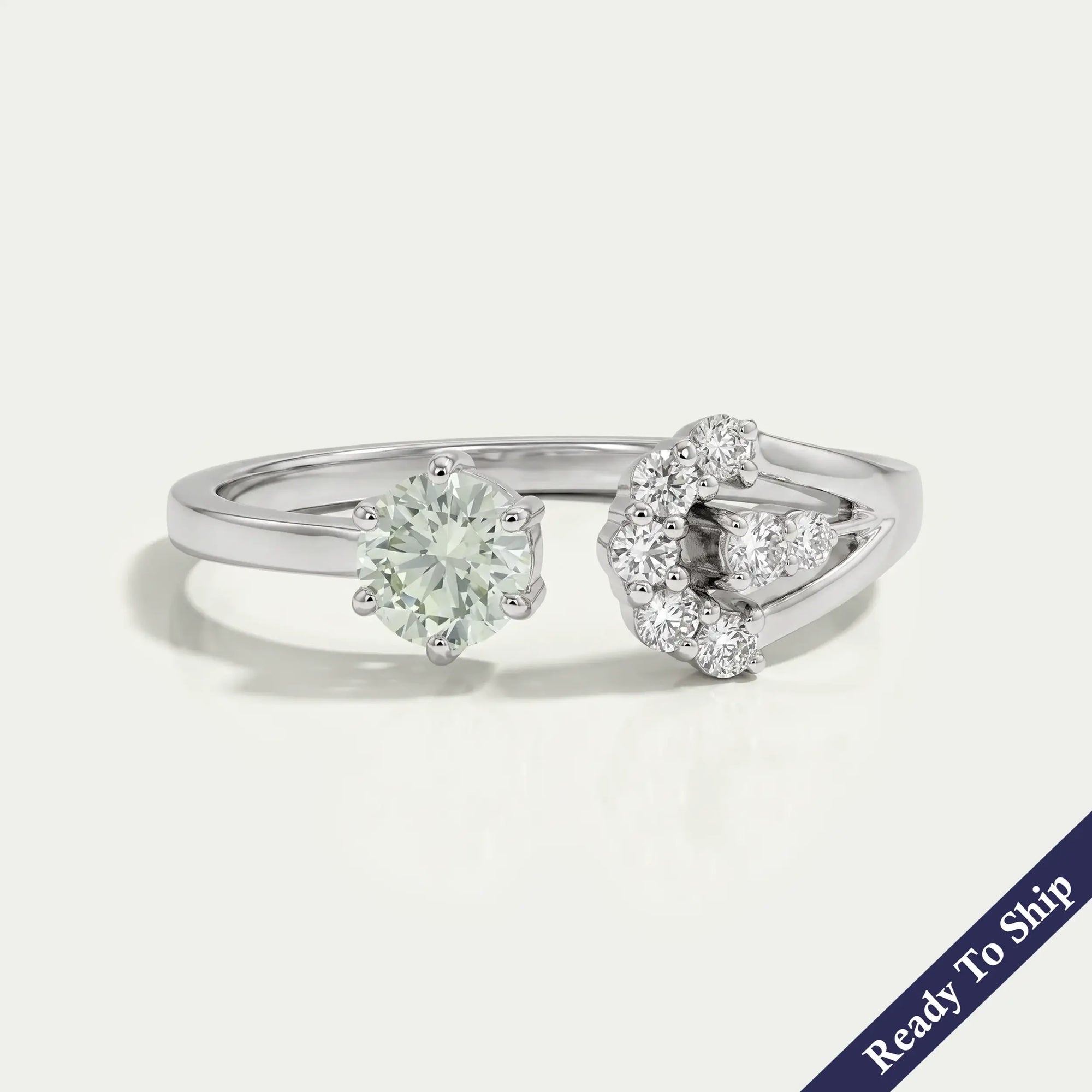 Green Round Diamond Open Cuff Dainty Ring