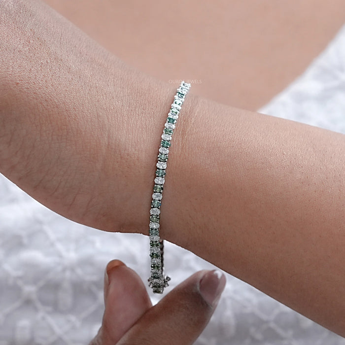 Green Oval Cut Lab Diamond Tennis Bracelet