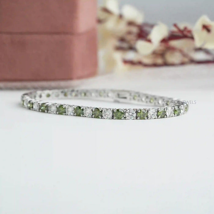 Fancy Colored Round Diamond Tennis Bracelet