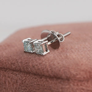 Green Princess Cut  Lab Grown Diamond Stud Earrings