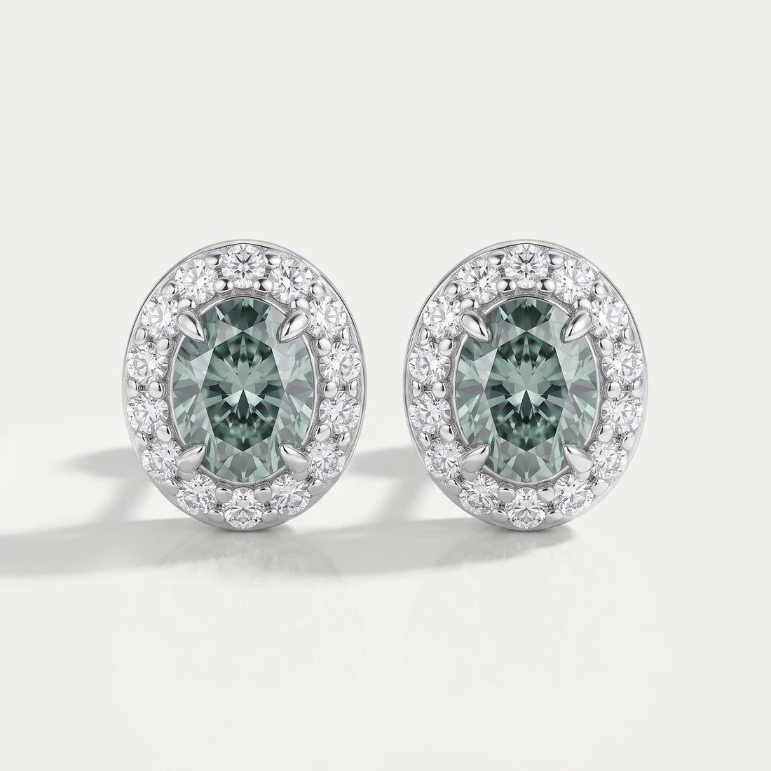 Green Oval Shaped Diamond Studs Earrings Earring