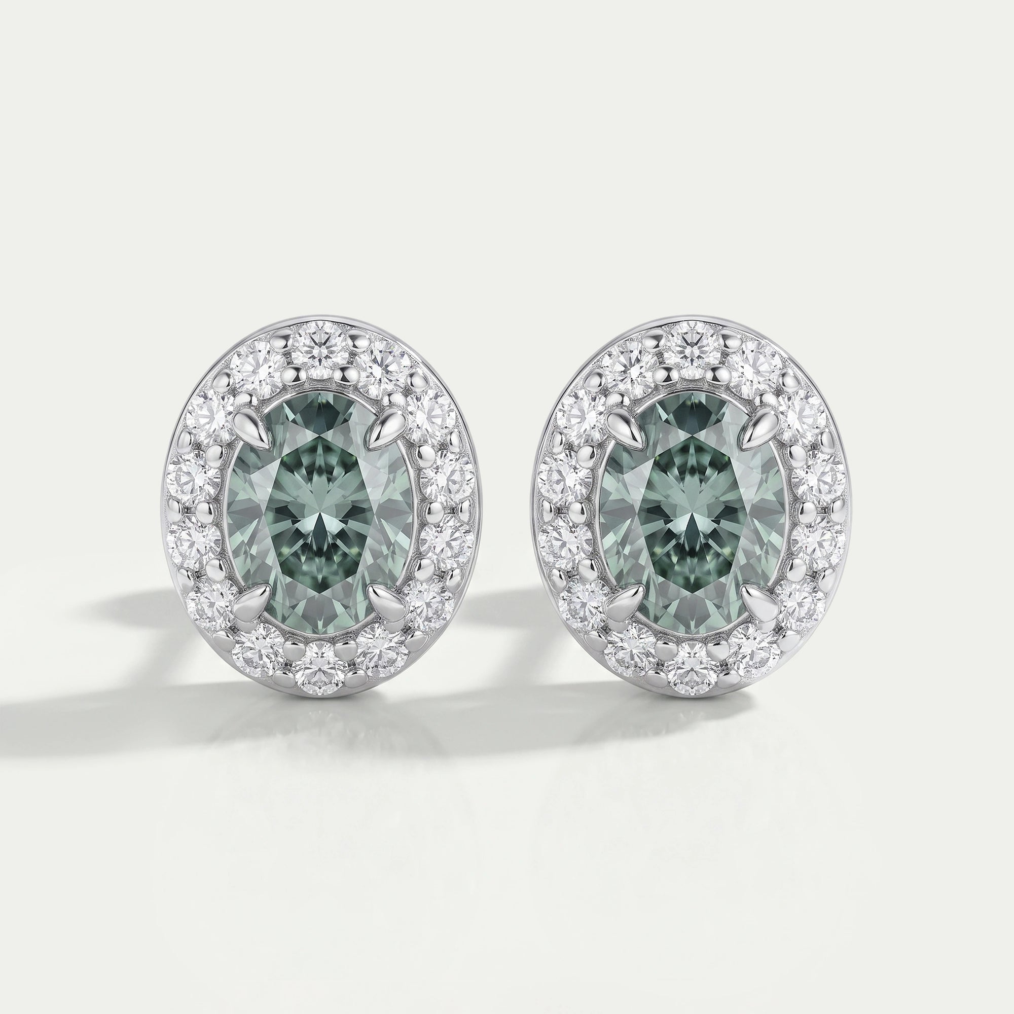 Green Oval Shaped Diamond Studs Earrings Earring