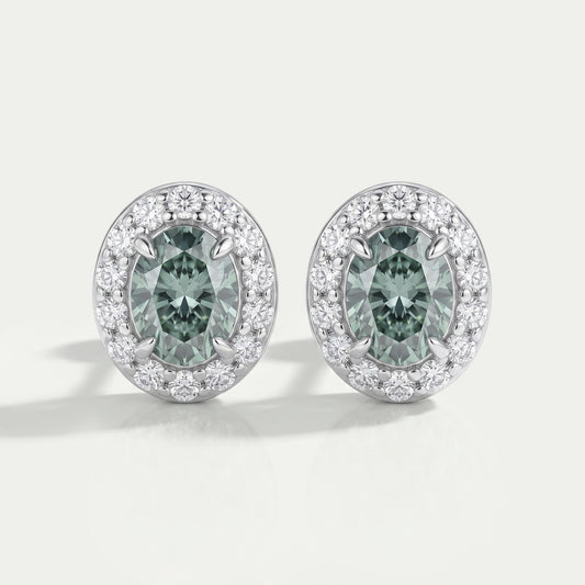 Green Oval Shaped Diamond Studs Earrings Earring