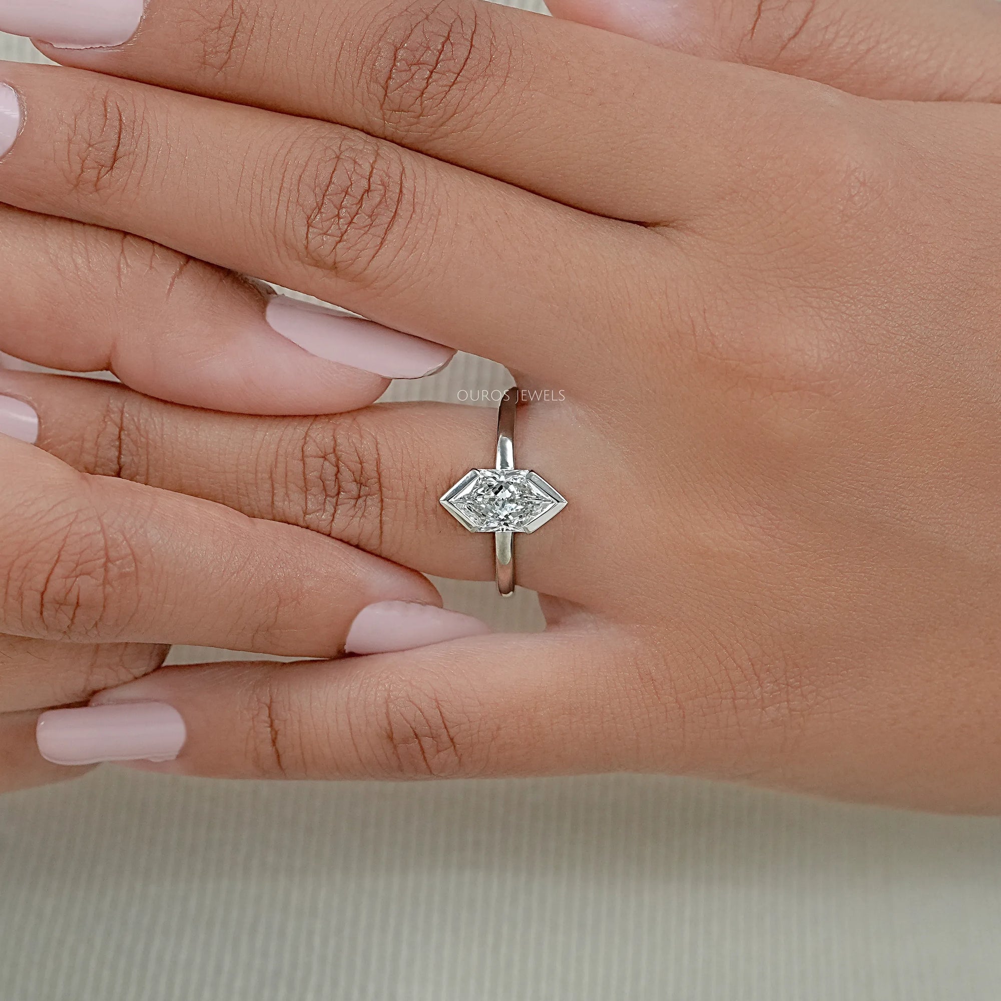 Half Bezel Dutch Marquise Diamond Solitaire Ring