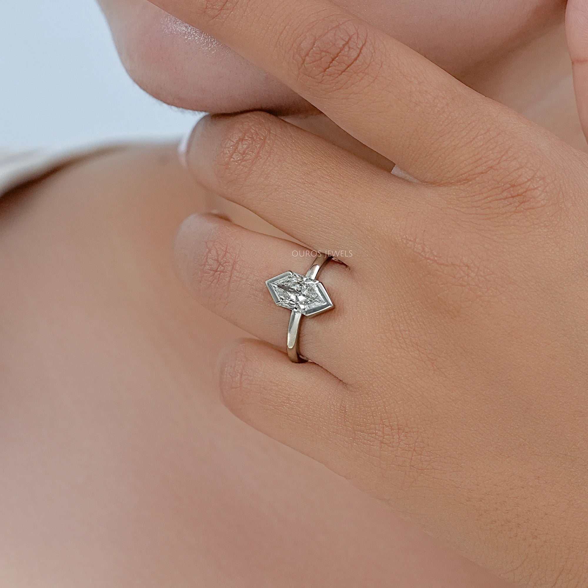 Half Bezel Dutch Marquise Diamond Solitaire Ring