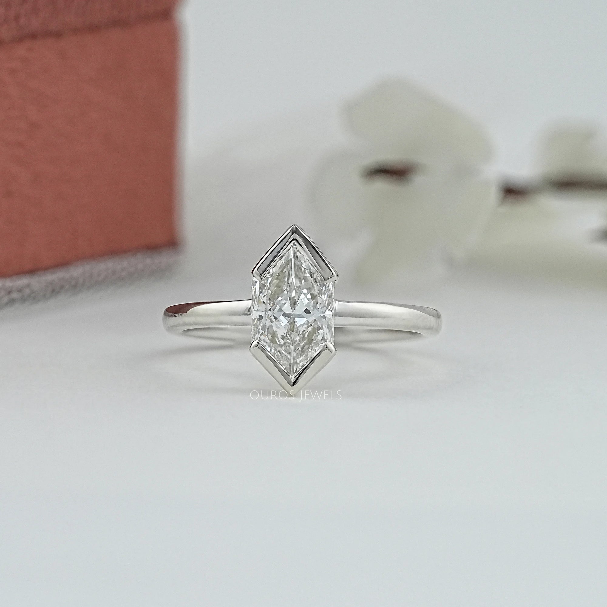 Half Bezel Dutch Marquise Diamond Solitaire Ring