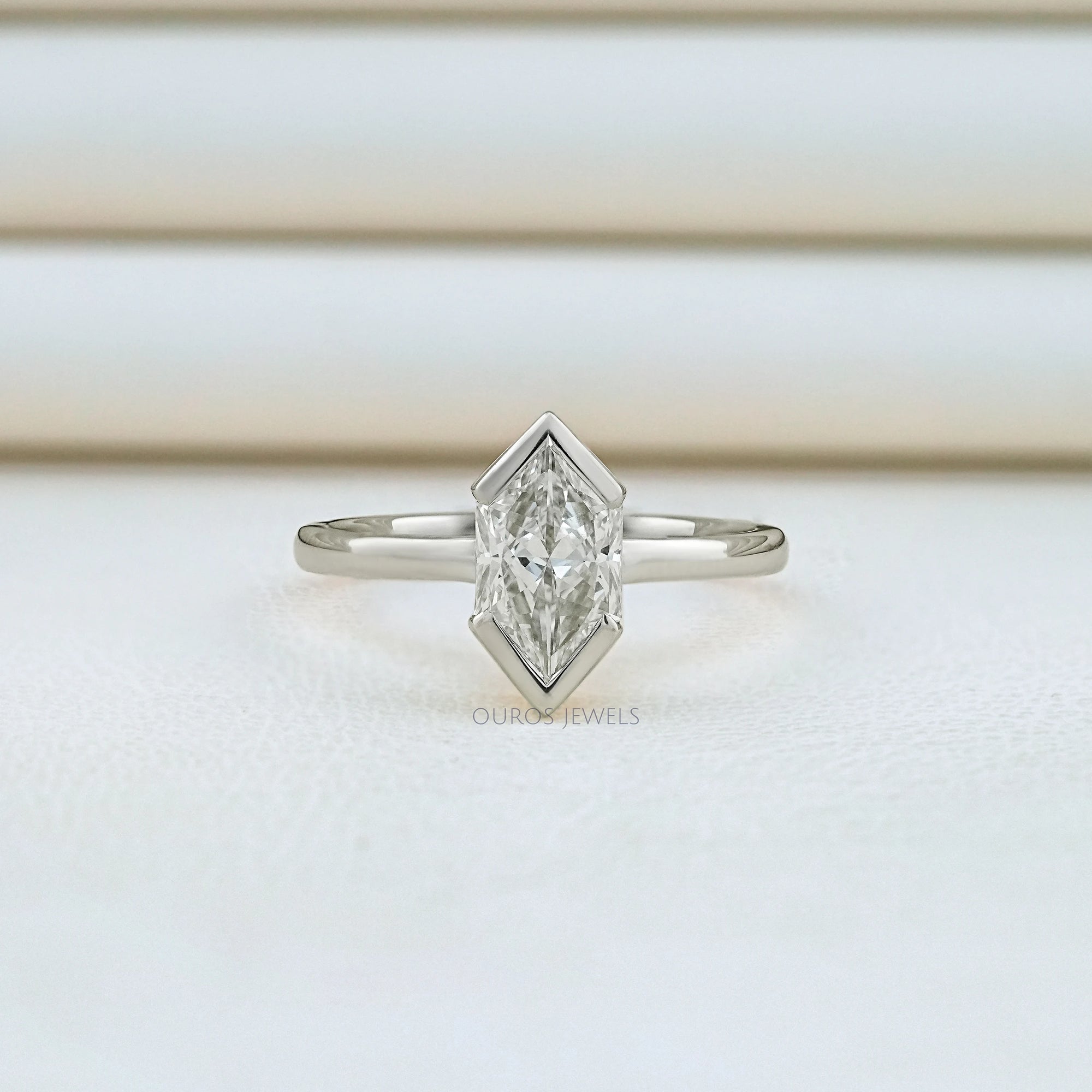 Half Bezel Dutch Marquise Diamond Solitaire Ring