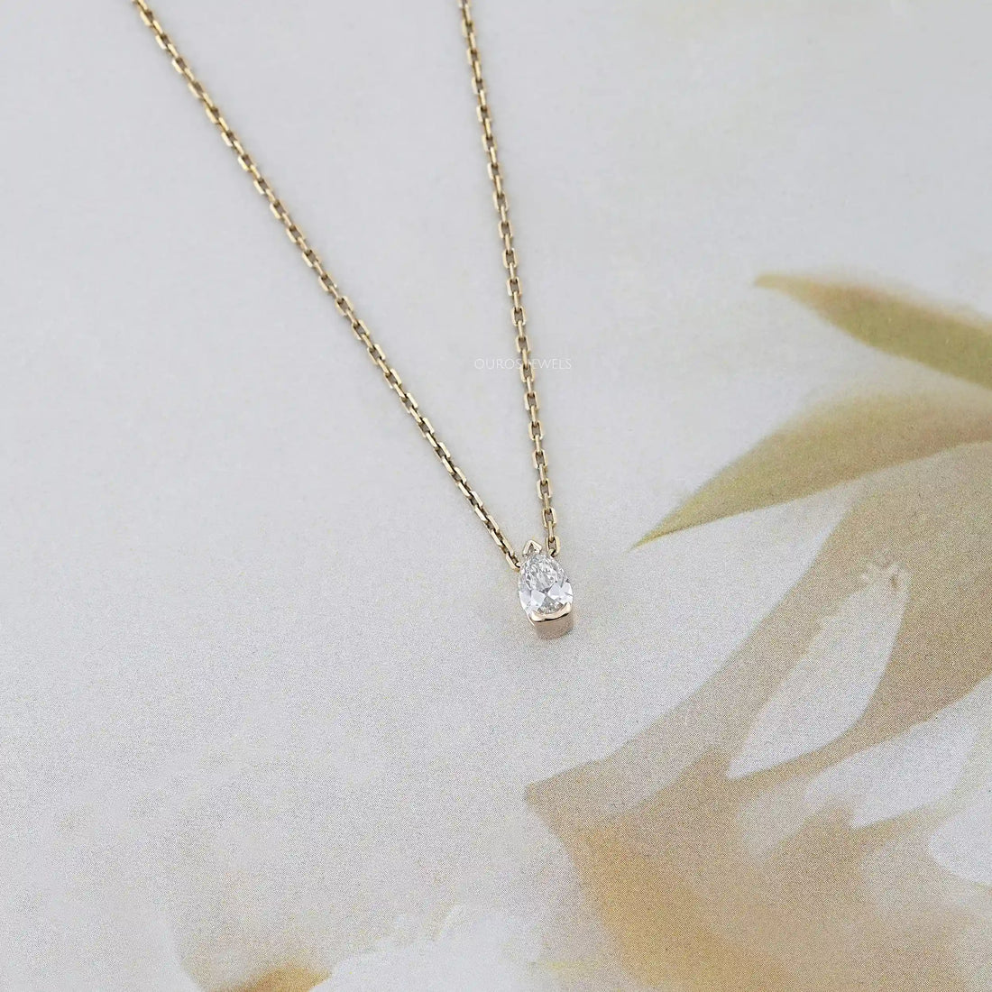 Old Mine Pear Diamond Half Bezel Solitaire Pendant Necklaces