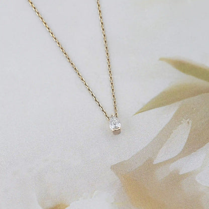 Old Mine Pear Diamond Half Bezel Solitaire Pendant Necklaces