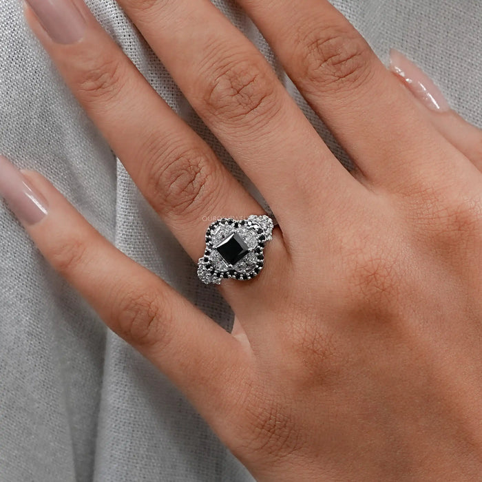 Halo Moon Halo Black Diamond  Engagement  Ring