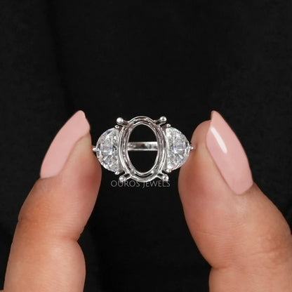 Oval Shape And Half Moon Semi Mount Engagement Ring