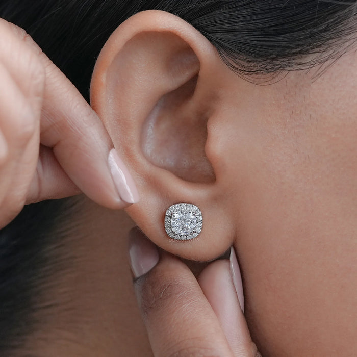 Cushion Lab Grown Diamond Halo Studs