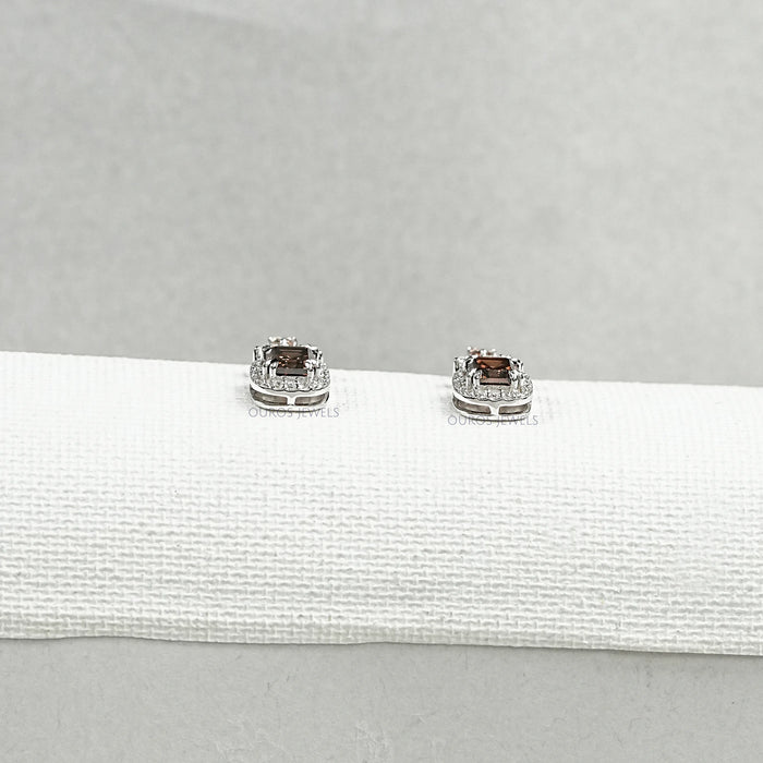 Brown Asscher Cut Halo Diamond Drop Earrings