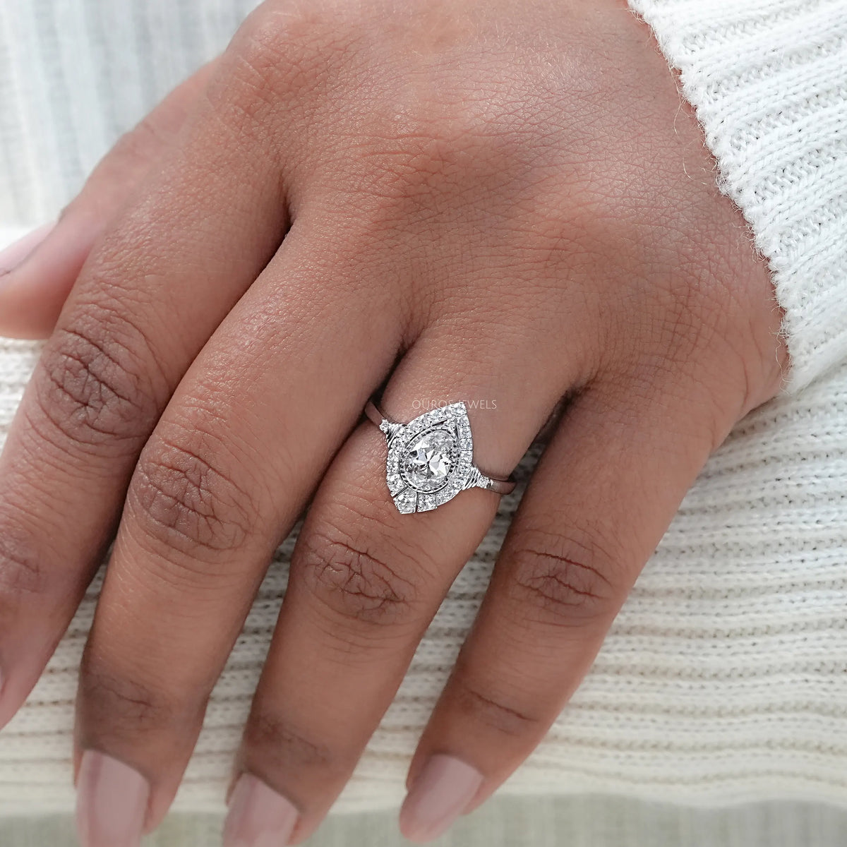 Old Mine Pear Cut And Single Round Halo Engagement Ring