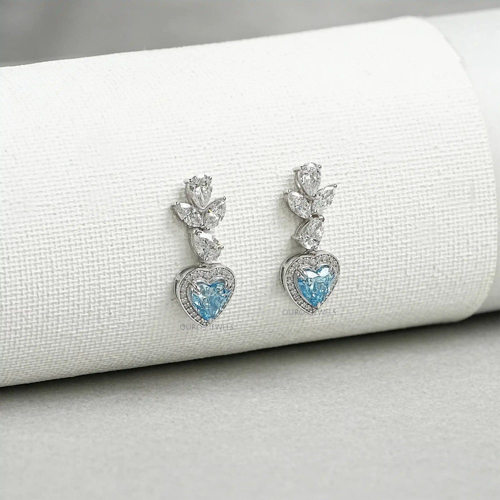 Blue Heart Halo Diamond Dangle Earrings Earrings