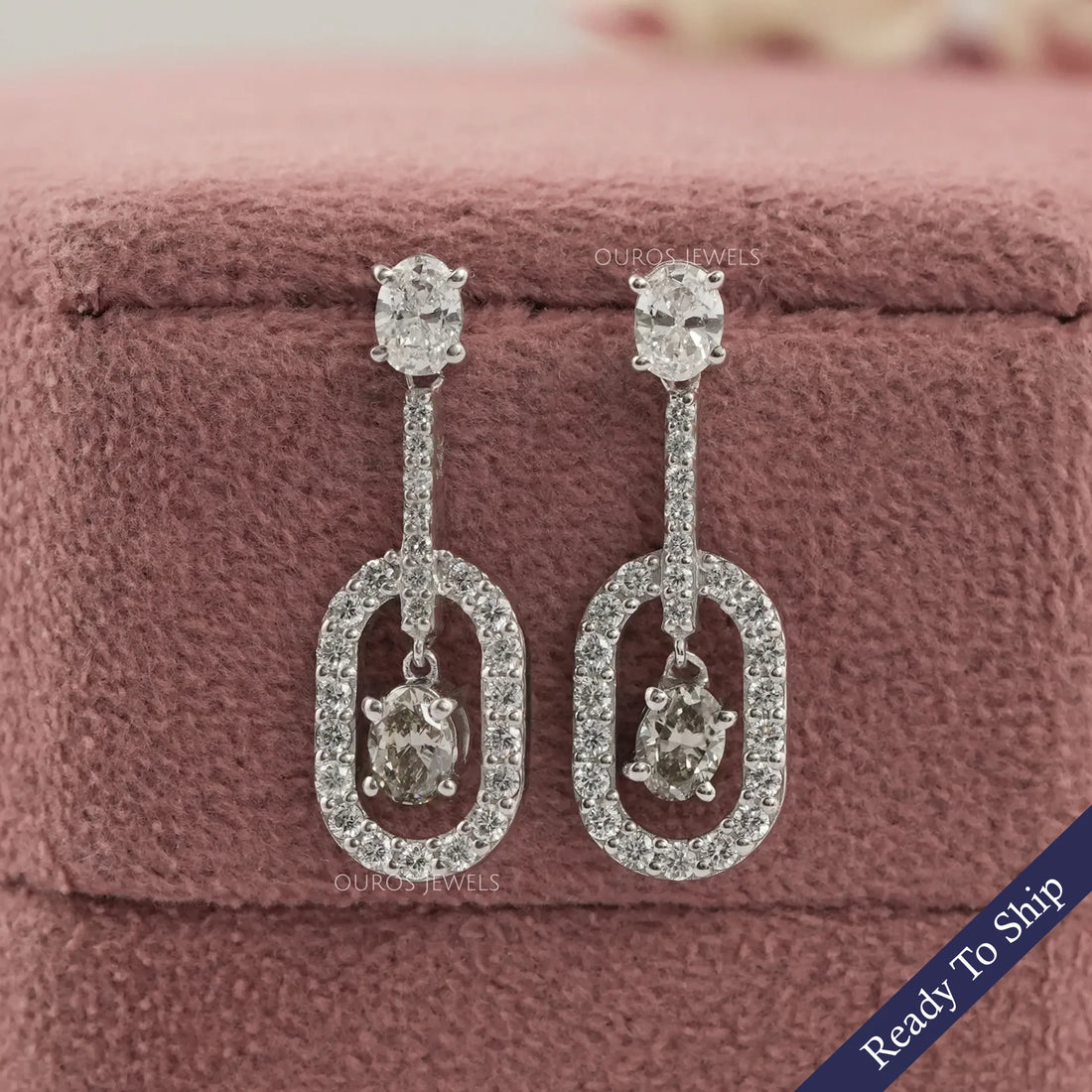 Olive Oval Lab Diamond Halo Drop Earrings Earrings