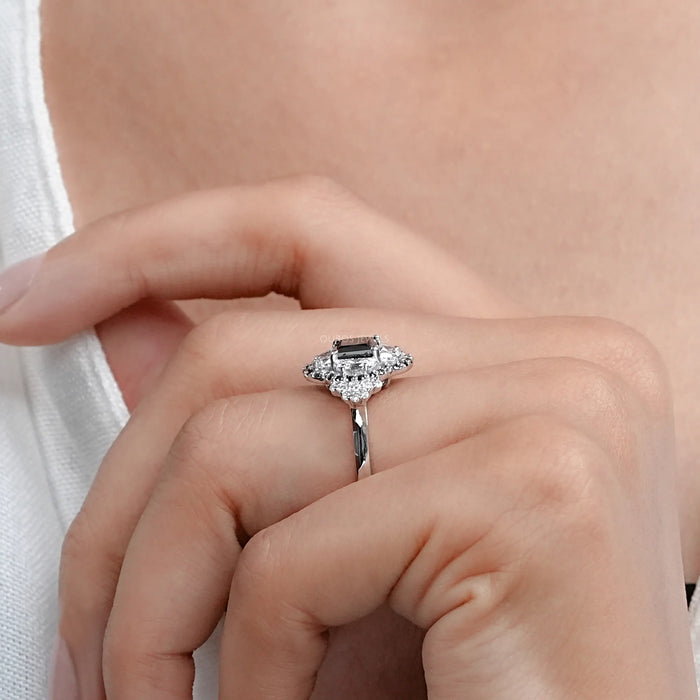 Halo Moon Halo Black Diamond  Engagement  Ring