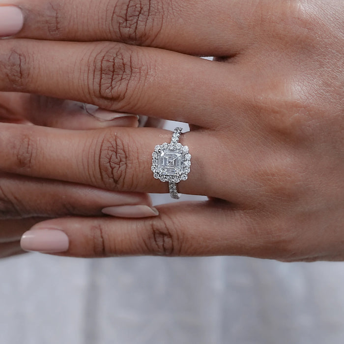 Asscher Cut Lab Diamond Halo Engagement Ring