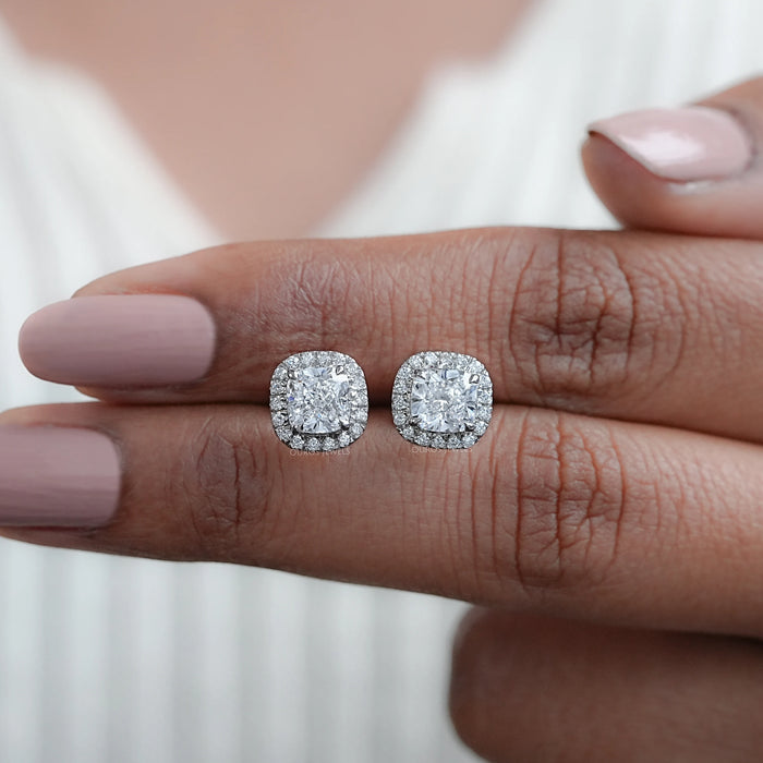 Cushion Lab Grown Diamond Halo Studs