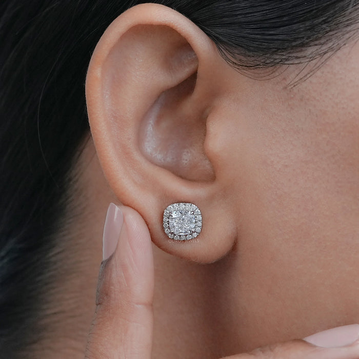 Cushion Lab Grown Diamond Halo Studs