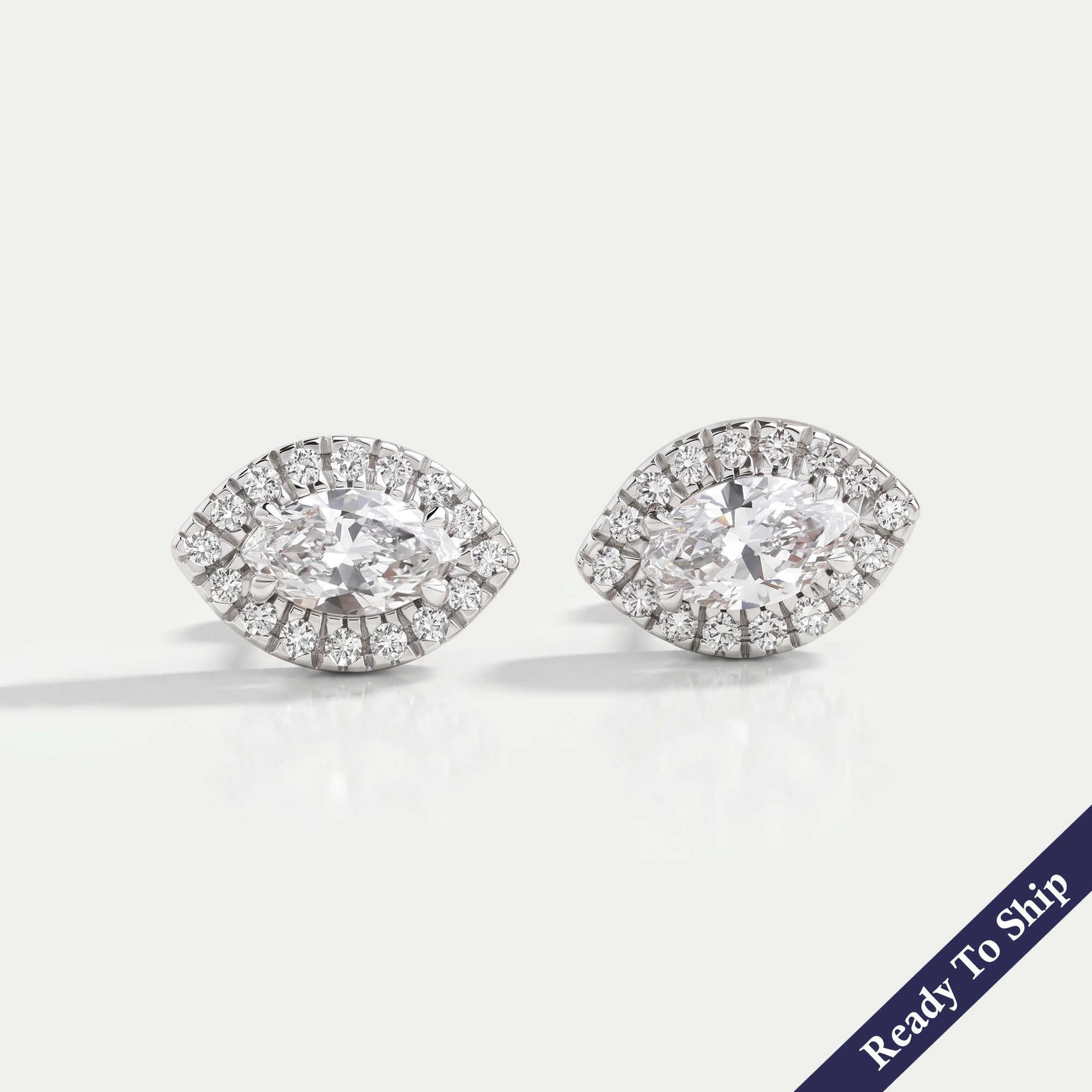 Halo Marquise Shape Lab Diamond Stud Earrings