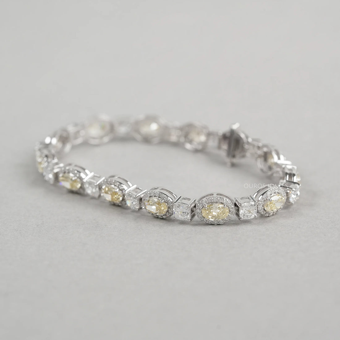 Yellow Oval Cut Halo Lab Grown Diamond Bracelet Bracelet