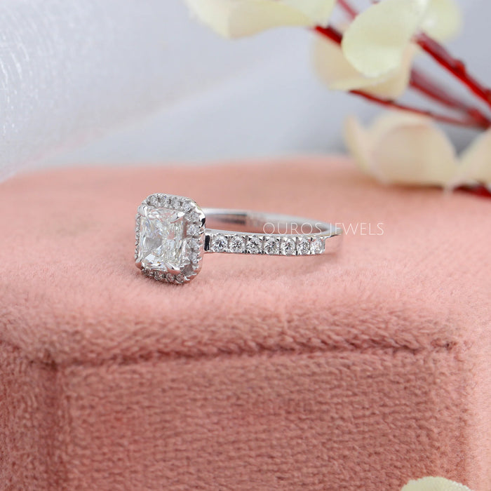 radiant halo solitaire accent diamond ring 