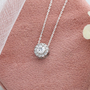 White Gold Halo Round Diamond Pendant