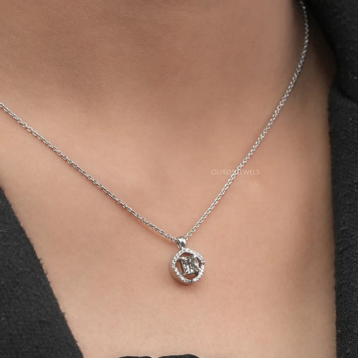 Fancy Olive Cushion Cut Halo Pendant Necklaces