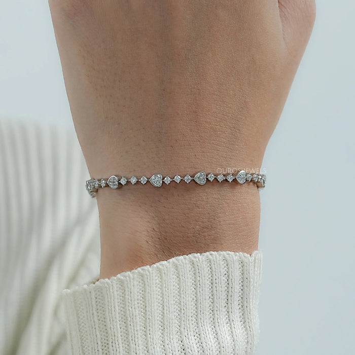 Heart And Round Diamond Bezel Set Bracelet