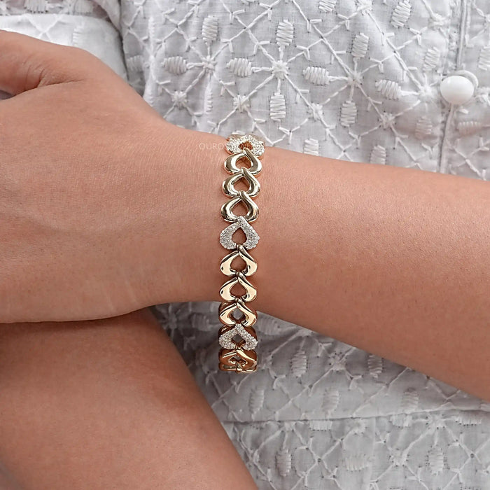 Pave Diamond Open Heart Link Bracelet