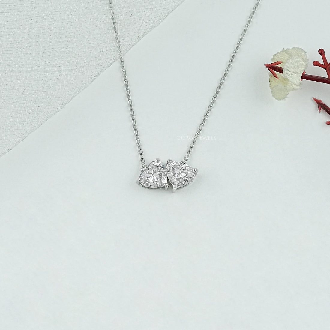 Heart Cut Lab Diamond Toi Et Moi Pendant Necklaces