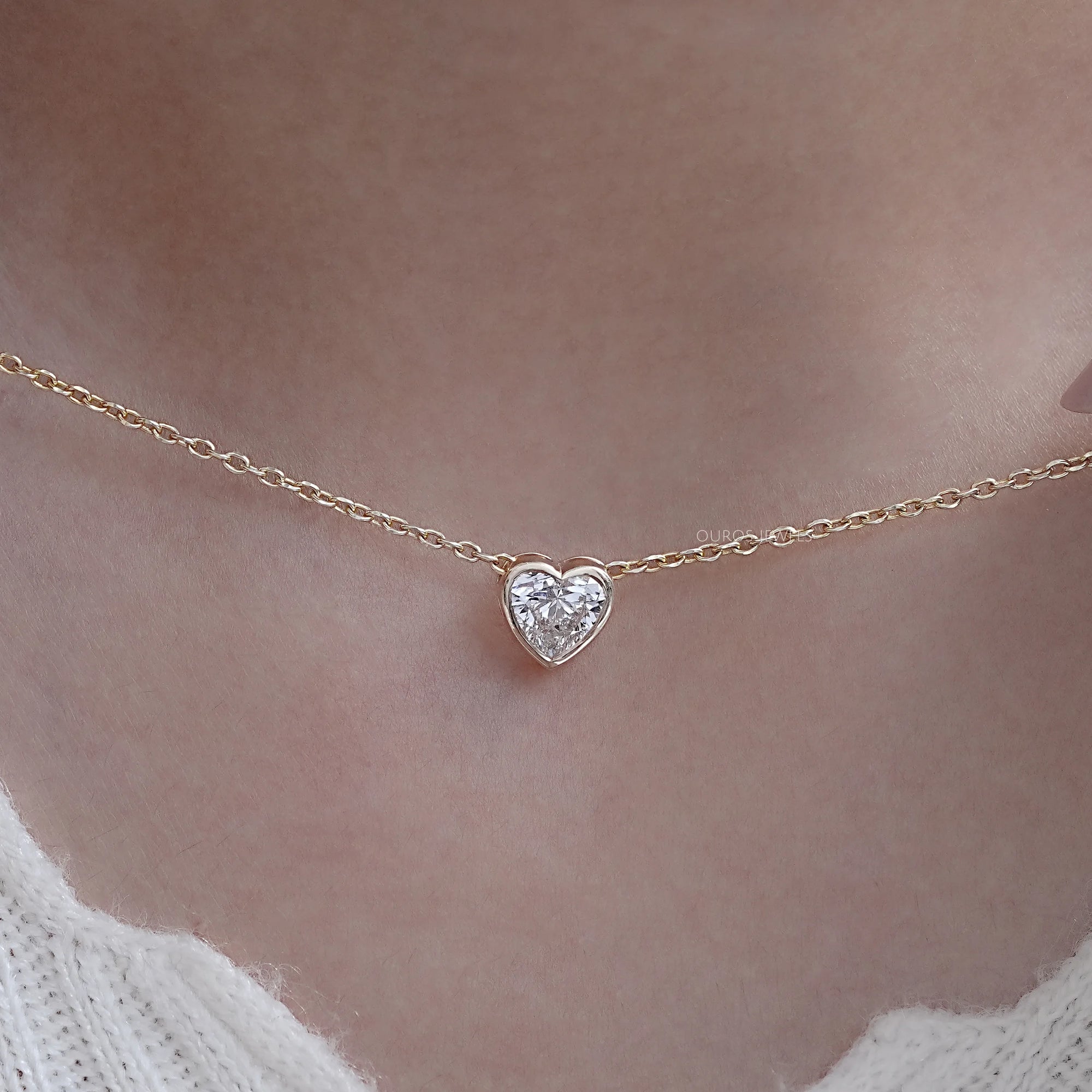 Heart Cut Lab Diamond Solitaire Bezel Pendant Necklaces
