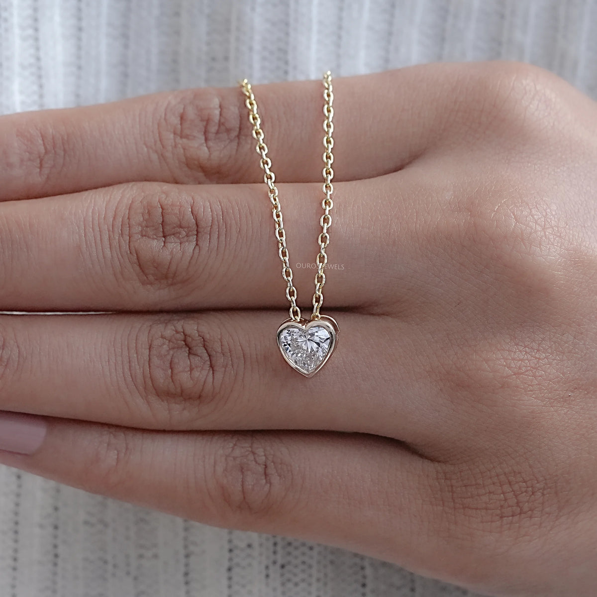 Heart Cut Lab Diamond Solitaire Bezel Pendant Necklaces