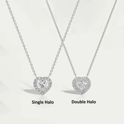 Heart Cut Lab Grown Diamond Double Halo Pendant Necklaces