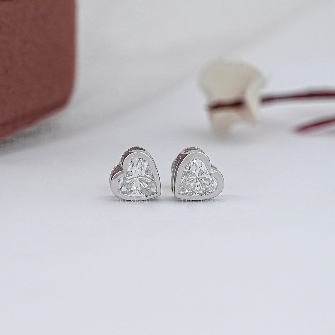 Heart Diamond Bezel Set Stud Earrings Earrings