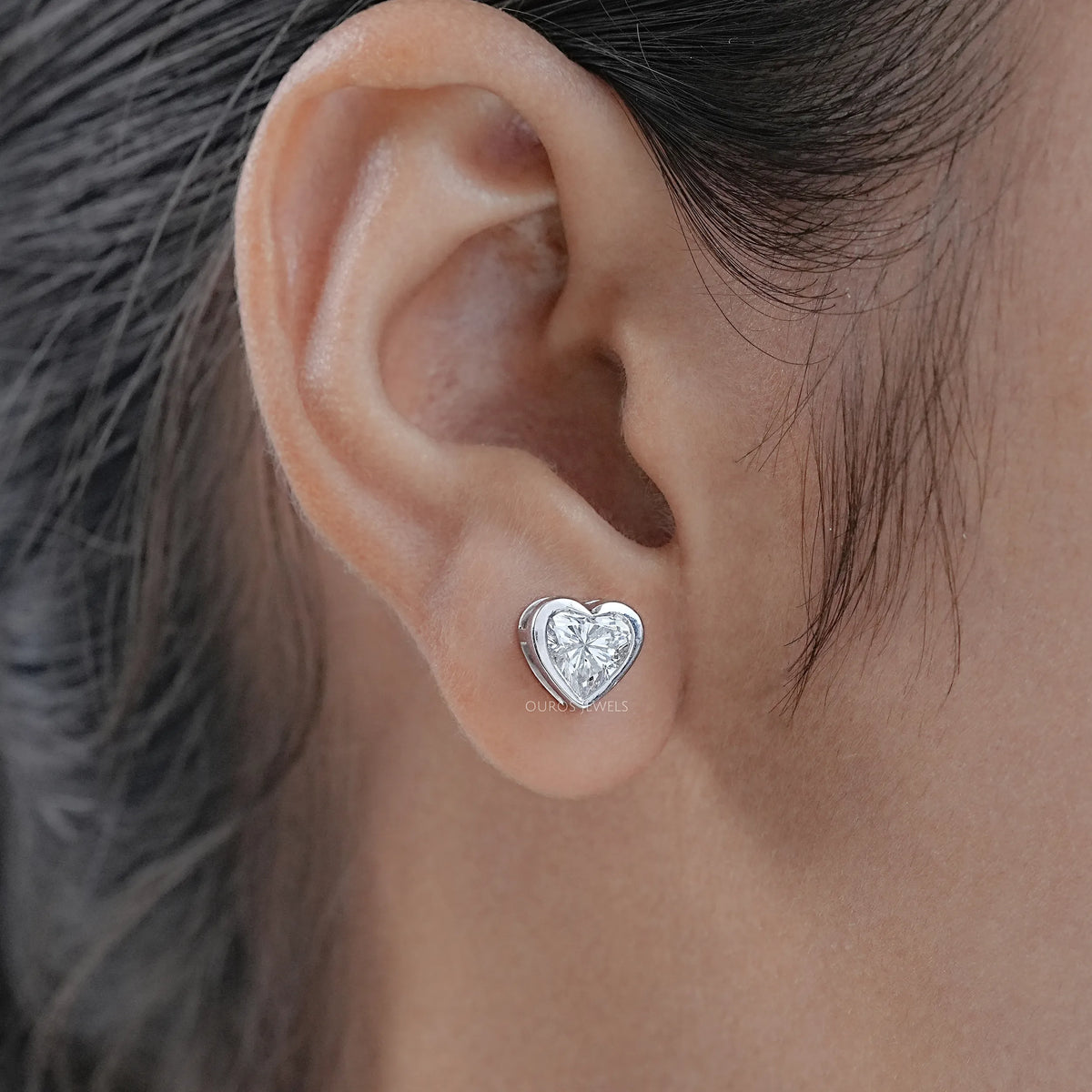 Heart Diamond Bezel Set Stud Earrings Earrings