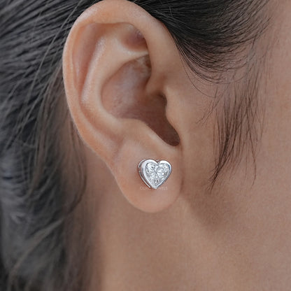 Heart Diamond Bezel Set Stud Earrings Earrings