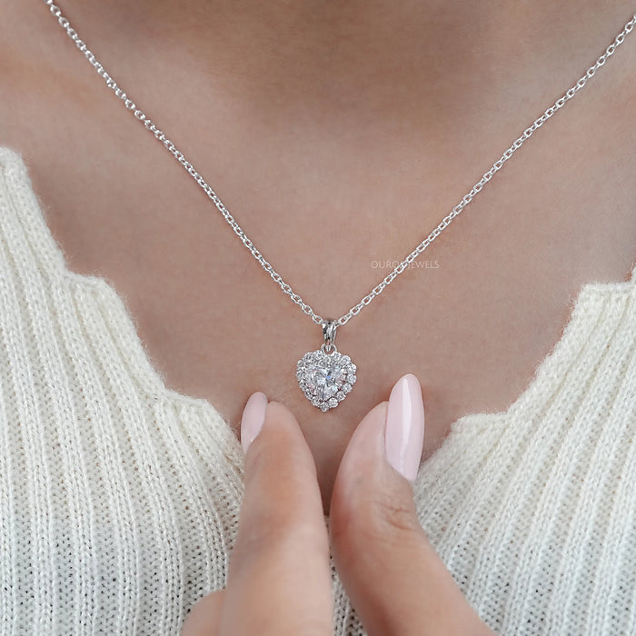 Heart Shape Lab Grown Diamond Halo Pendant
