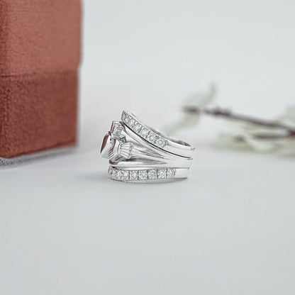 Heart Shape Crown Hands Lab Diamond Ring Set