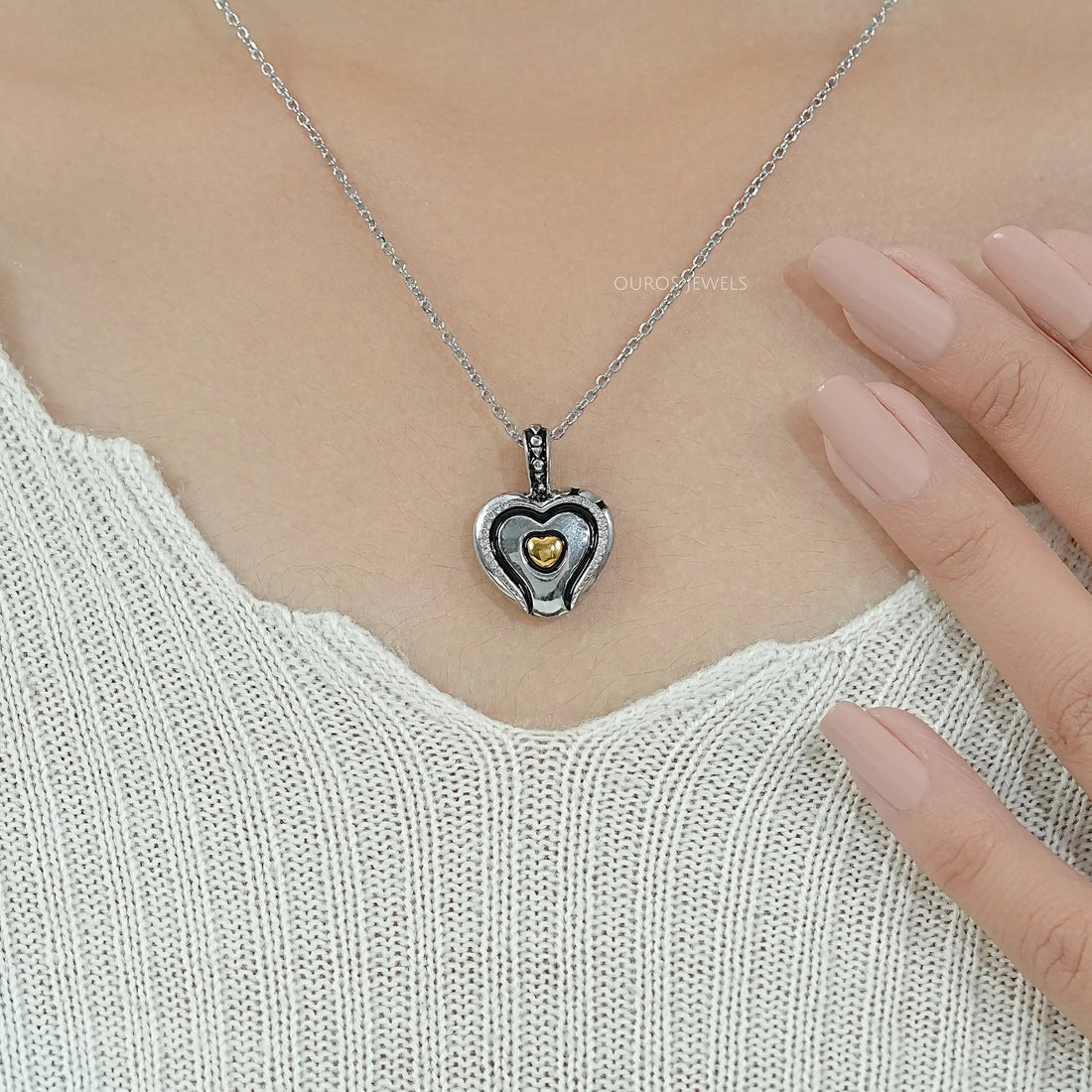 Heart Shaped Round Diamond Signet Pendant Necklaces