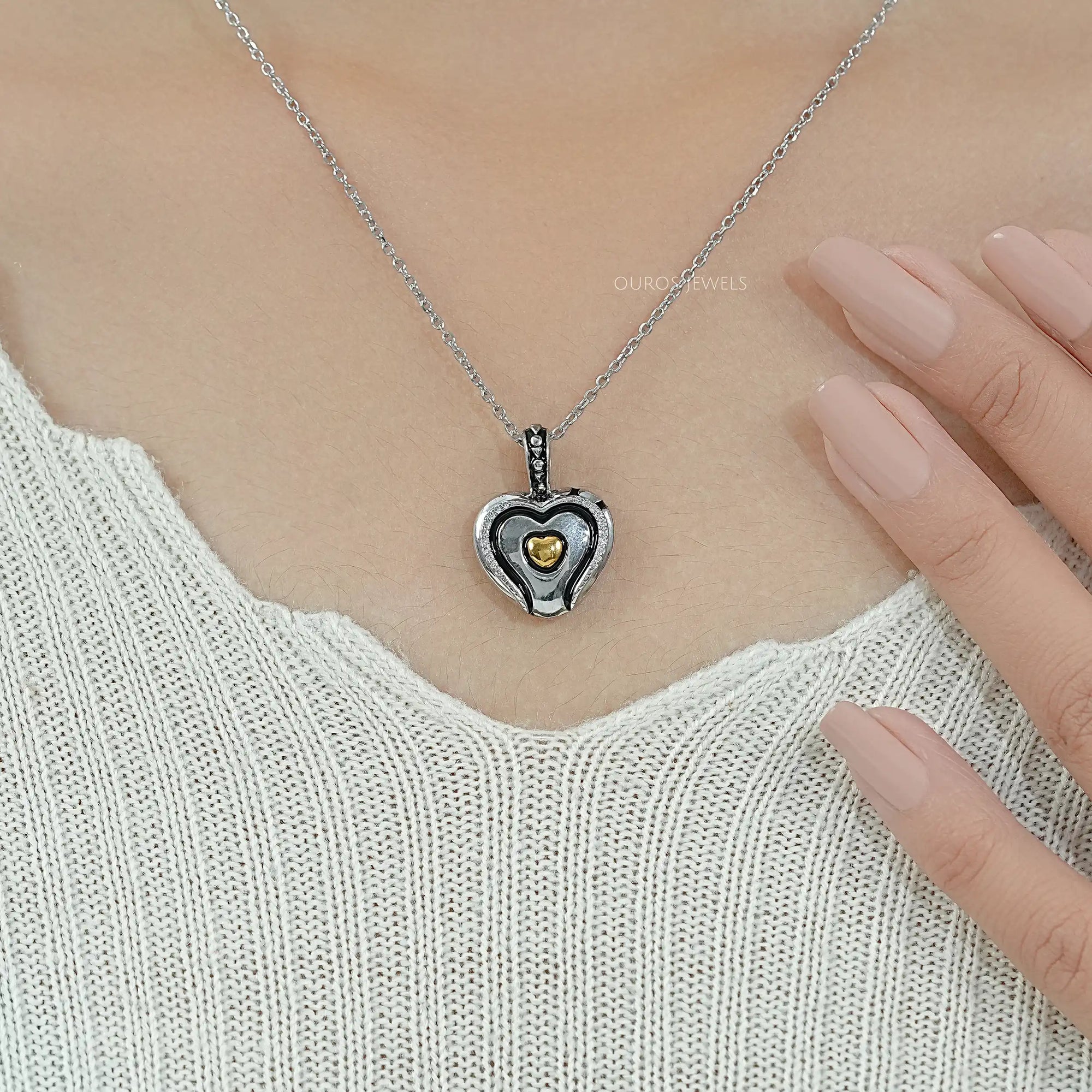 Heart Shaped Round Diamond Signet Pendant Necklaces